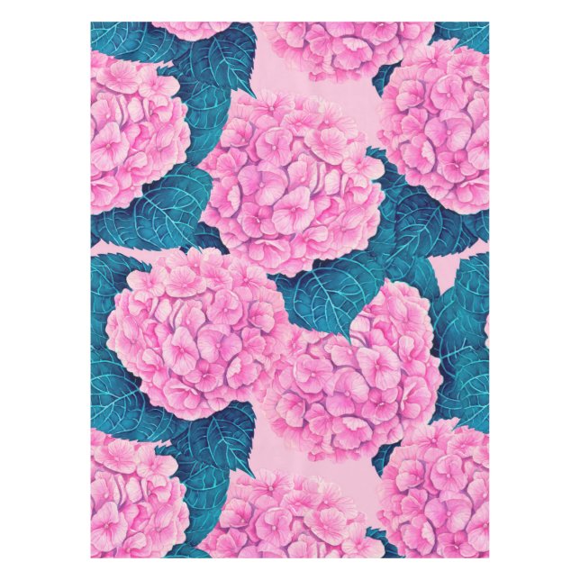 Toalha De Mesa Padrão de aquarelas Hydrangea, rosa e azul (Frente)