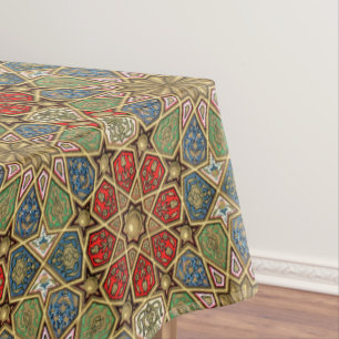 Toalha De Mesa Padrão de Arte Árabe Dourada Azul Vermelho