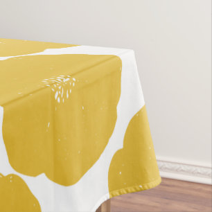 Toalha De Mesa Padrão de Arte Floral Retrópica em Amarelo e Bra