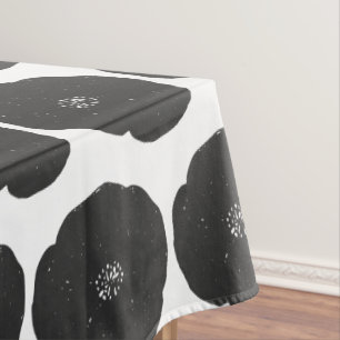 Toalha De Mesa Padrão de Arte Floral Retrópica em Preto e Branc