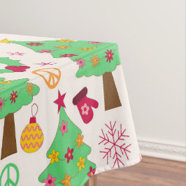 Toalha De Mesa Padrão de Árvores de Natal Groovy dos Anos 70 Retr