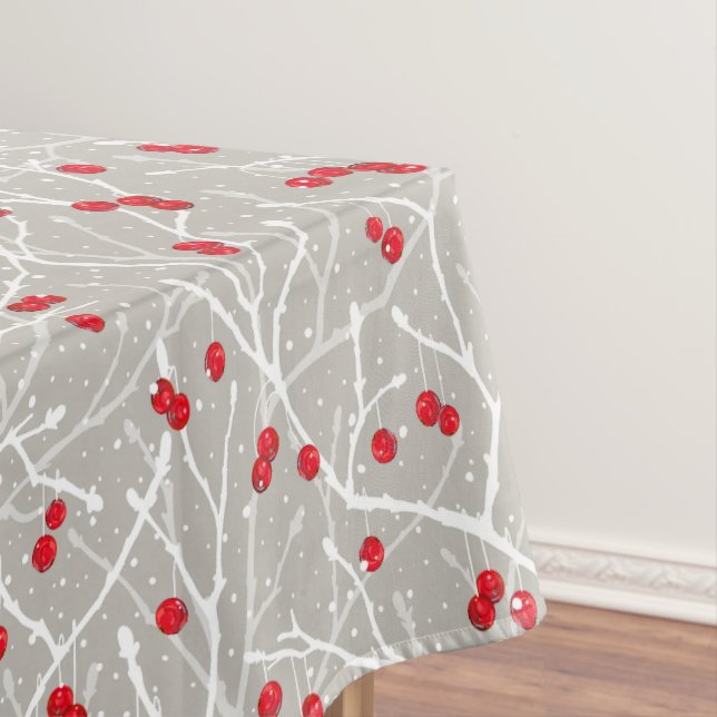 Toalha De Mesa Padrão de Árvores de Winterberry Snowy | Cogumelos (Posição Original)