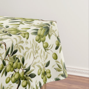 Toalha De Mesa Padrão de Azeitona Verde em Aquarela Mediterrâneo