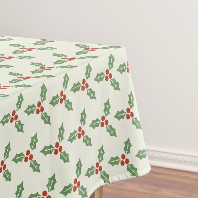Toalha De Mesa Padrão de Azevinho de Natal Folhas de Azevinho Ver (Posição Original)