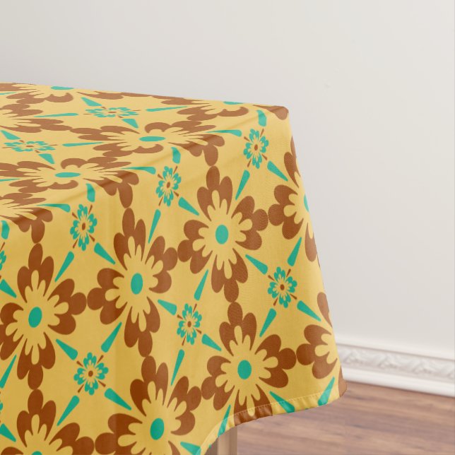 Toalha De Mesa Padrão de Azulejo Amarelo Turquesa Brown (Posição Original)