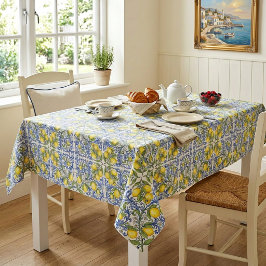 Toalha De Mesa Padrão de Azulejo Azul Limão Italiano Mediterrâneo