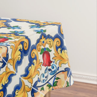 Toalha De Mesa Padrão de Azulejo Colorida Siciliana Majolica