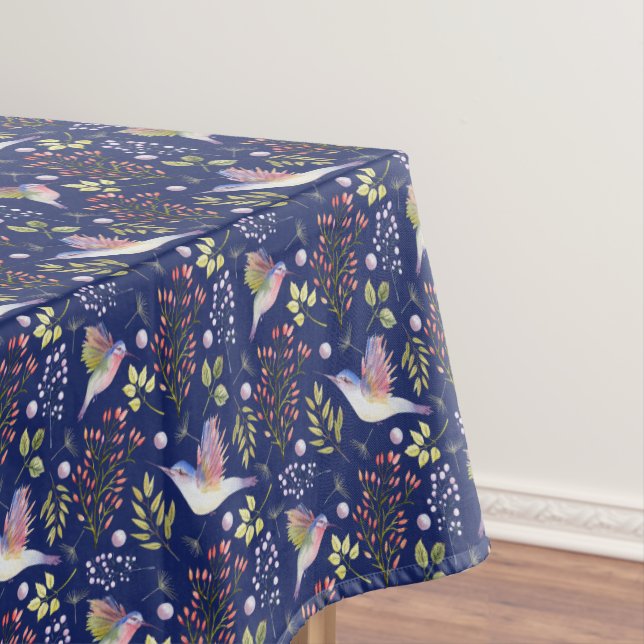 Toalha De Mesa Padrão de Beija-flores e Flores de Fundo Personali (Posição Original)
