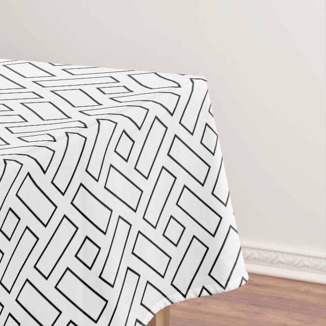 Toalha De Mesa Padrão de Bloco Linear Preto e Branco - Branco (Posição Original)