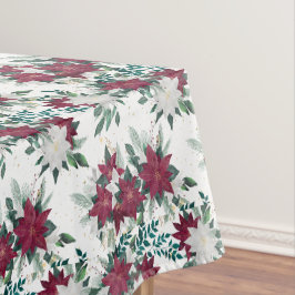 Toalha De Mesa Padrão de Buquê de Poinsettia Vermelha e Branca