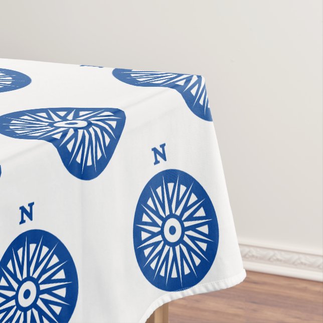 Toalha De Mesa Padrão de bússola branca azul-náutica moderno cost (Posição Original)