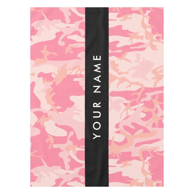 Toalha De Mesa Padrão de Camuflagem Rosa, Seu nome, Personalize (Frente)