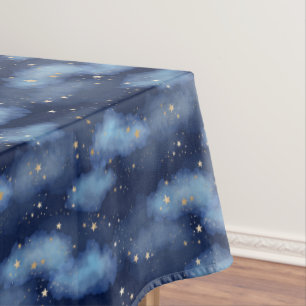 Toalha De Mesa Padrão de Céu Azul Escuro das Estrelas Douradas da