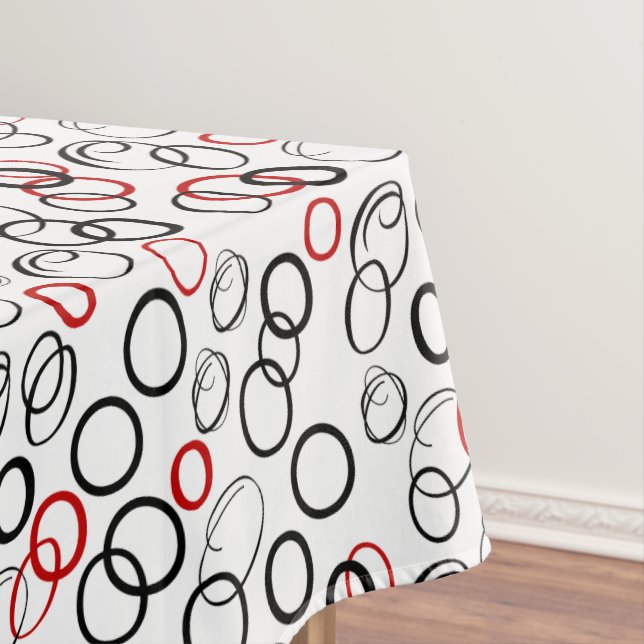 Toalha De Mesa Padrão de Círculo Abstrato Preto e Vermelho (Posição Original)