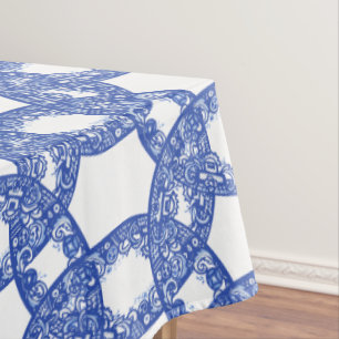 Toalha De Mesa Padrão de Círculo de Borda Selvagem Azul Azul Az