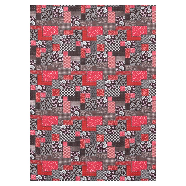 Toalha De Mesa Padrão de Colcha Floral de Patchwork Retro (Frente)