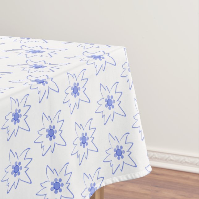 Toalha De Mesa Padrão de Contorno de Edelweiss Azul e Branco (Posição Original)
