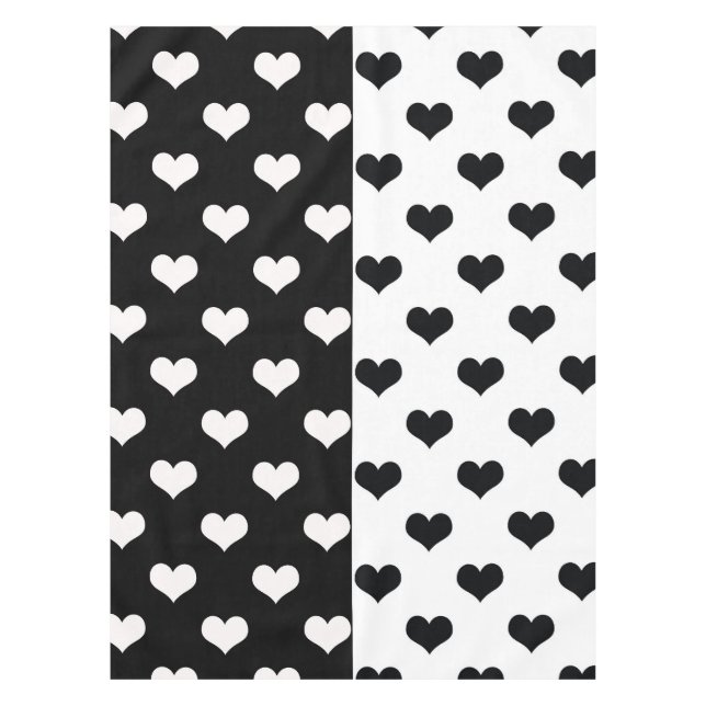 Toalha De Mesa Padrão de Coração de Amor Branco Negro (Frente)