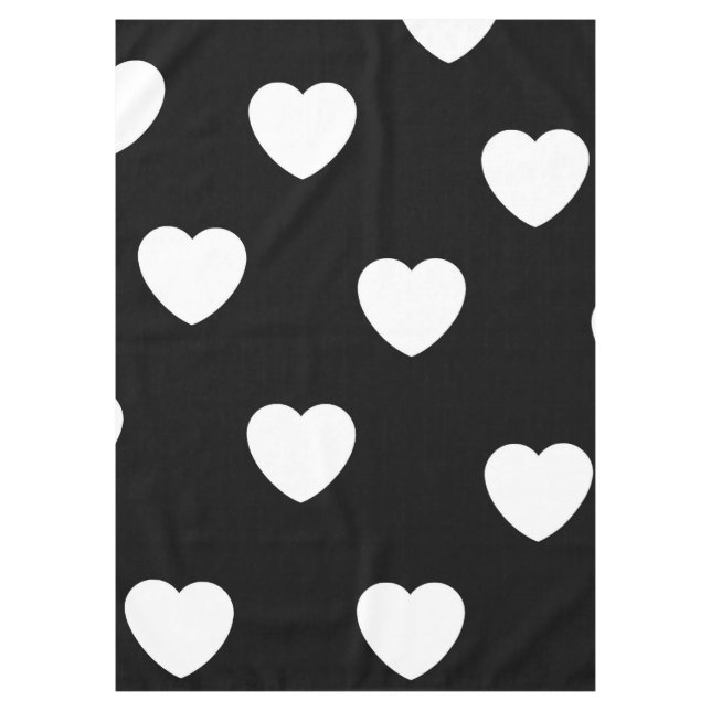 Toalha De Mesa Padrão de Coração Preto e Branco (Frente)