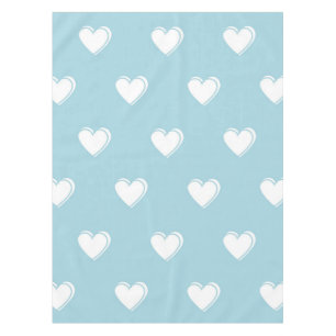 Toalha De Mesa Padrão de Coração Simples Branco Azul