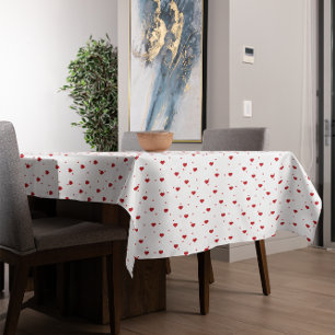 Toalha De Mesa Padrão De Corações Vermelho E Branco