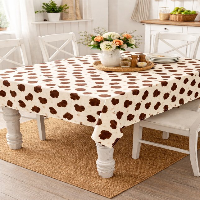 Toalha De Mesa Padrão de Couro de Vaca Marrom e Branco (Criador carregado)