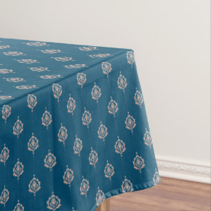 Toalha De Mesa Padrão de Damasco Azul Escuro Elegante