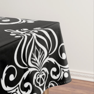 Toalha De Mesa Padrão de Damasco Preto e Branco Personalizado