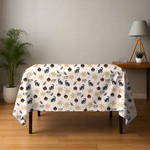 Toalha De Mesa Padrão de Dia das Bruxas de Abóbora de Gato Preto