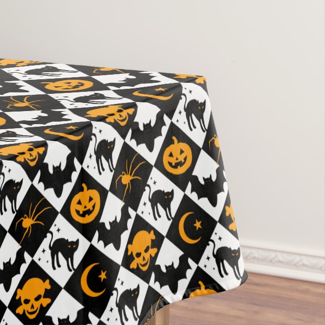 Toalha De Mesa Padrão de Diamante Branco e Preto do Harlequin (Posição Original)