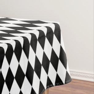 Toalha De Mesa Padrão de Diamante Branco e Preto do Harlequin