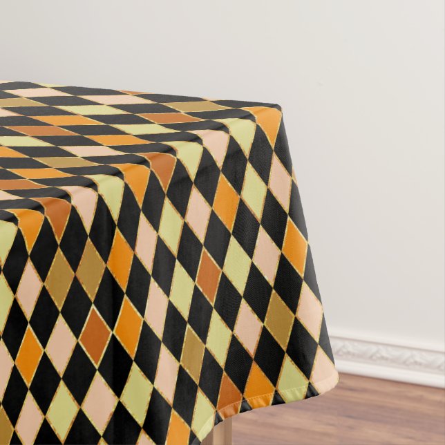 Toalha De Mesa Padrão de Diamante Preto Laranja Festivo (Posição Original)
