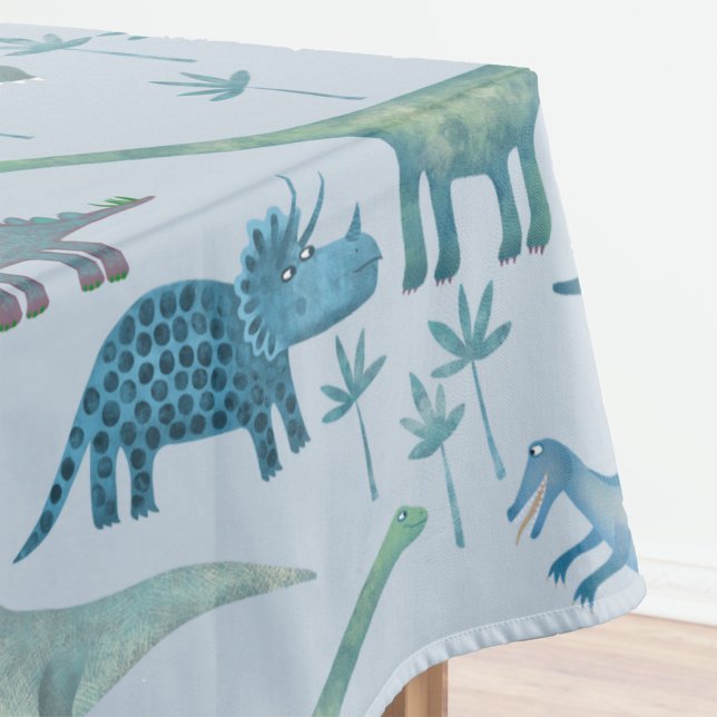 Toalha De Mesa Padrão de Dinossauro Azul Pré-Histórico Cuto (Fun dinosaur pattern cloth tablecloth)