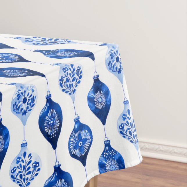 Toalha De Mesa Padrão de Enfeite de Férias Azul (Posição Original)