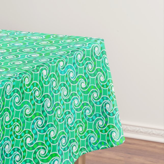 Toalha De Mesa padrão de espiral abstrato - tons de verde-jade (Posição Original)