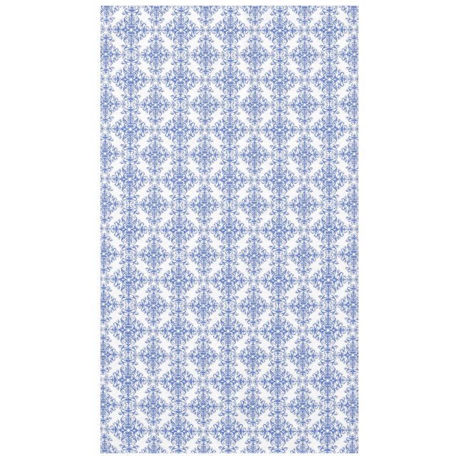 Toalha De Mesa Padrão de Estilo de Damasco Floral Branco e Azul (Frente)