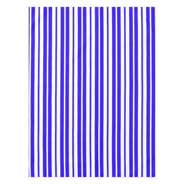 Toalha De Mesa Padrão de Faixa Vertical Branco Azul (Frente)