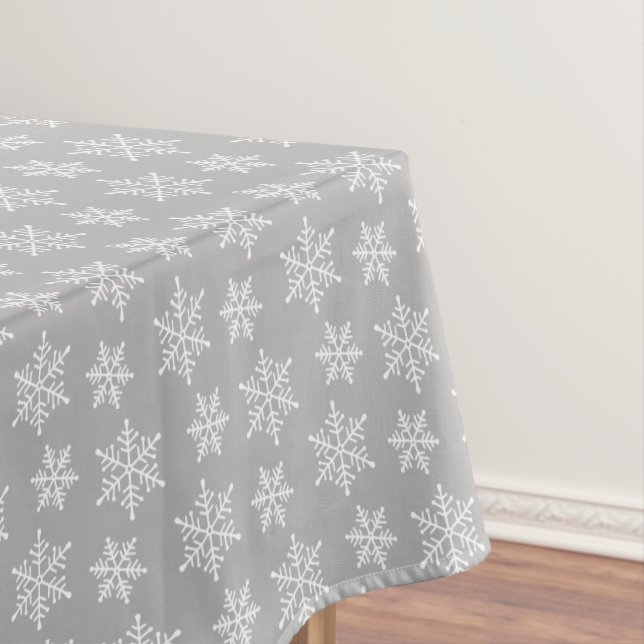 Toalha De Mesa Padrão de Floco de Neve Branco em Cinza Prata Clar (Posição Original)