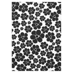 Toalha De Mesa Padrão de Flor - Preto e Branco