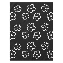 Toalha De Mesa Padrão de Flor Preto e Branco