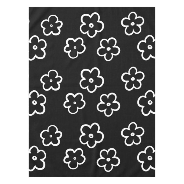 Toalha De Mesa Padrão de Flor Preto e Branco (Frente)