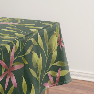 Toalha De Mesa Padrão de Flor Rosa Elegante em Fundo Escuro