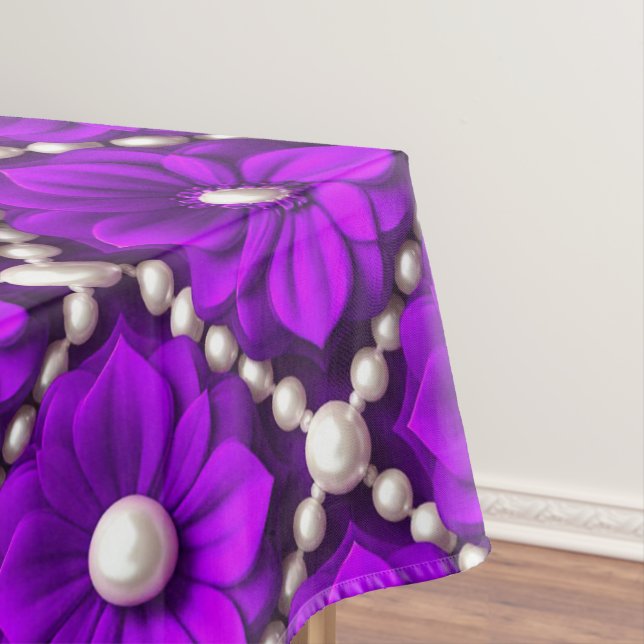 Toalha De Mesa Padrão de Flor Roxa com Pérolas (Posição Original)