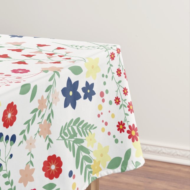 Toalha De Mesa Padrão de Flor Selvagem Simples Branco (Posição Original)