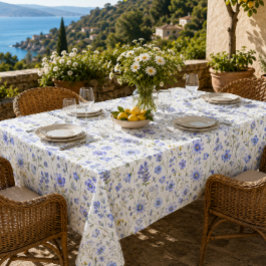 Toalha De Mesa Padrão de Flor Silvestre Aquarela Azul Amarelo Ver