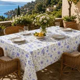 Toalha De Mesa Padrão de Flor Silvestre Aquarela Azul Amarelo Ver