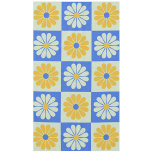 Toalha De Mesa Padrão de Flores de Mod Retroativo em Azul e Amare