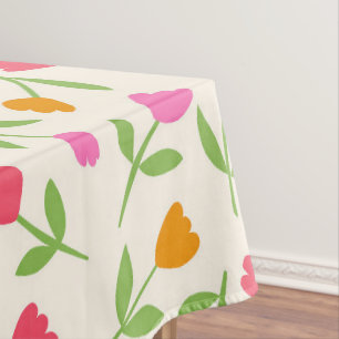 Toalha De Mesa Padrão de flores de tulipa retrô em laranja, rosa