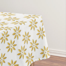 Toalha De Mesa Padrão de flores douradas elegantes, branco