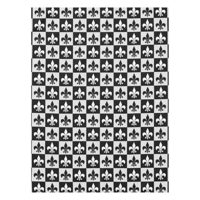Toalha De Mesa Padrão de Flur-De-Lis Preto Verificado (Frente)